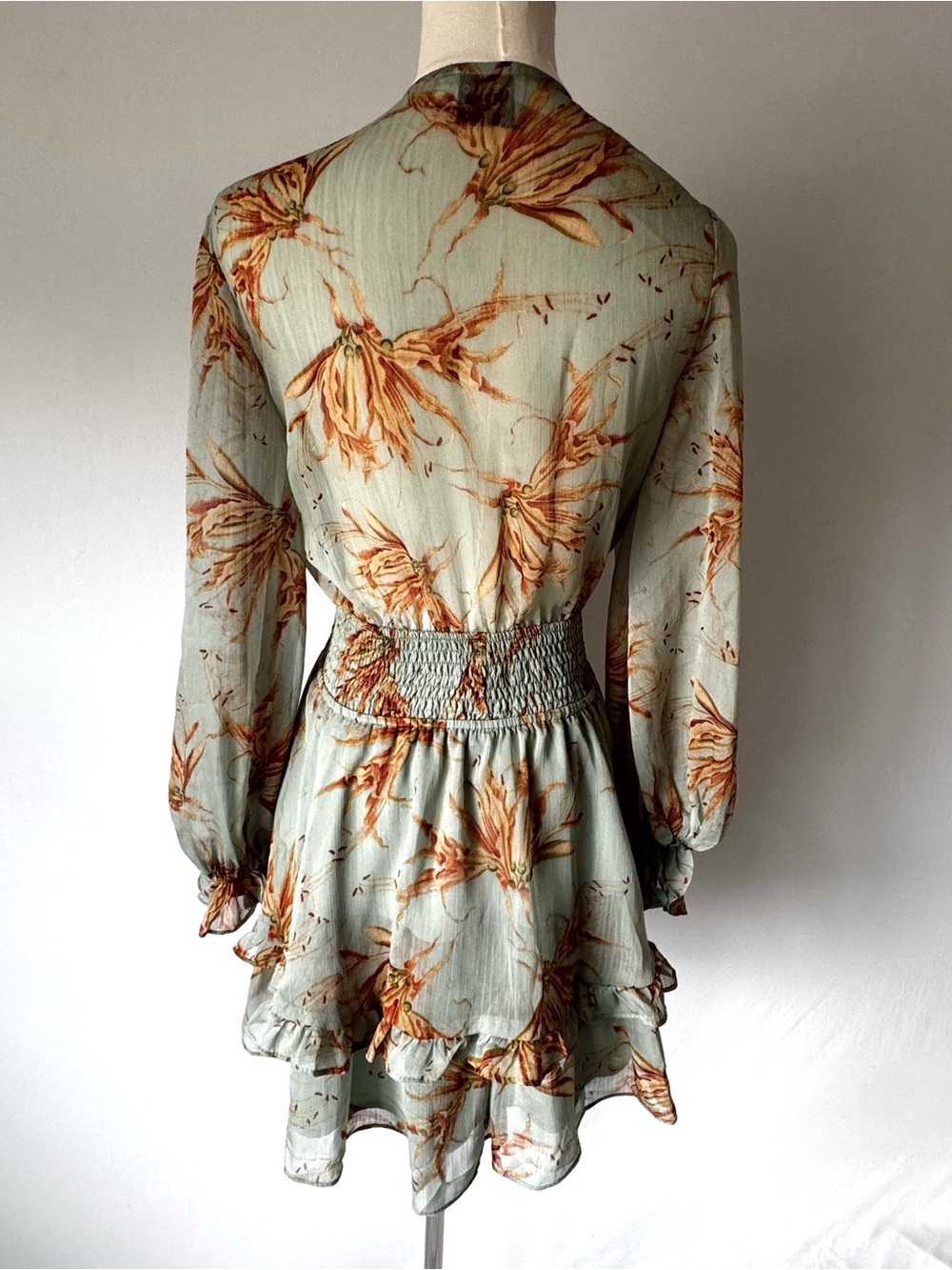 Hello Molly Sage Chiffon Tie-Front Mini Dress | XS / US 2 Like New - Picture 4 of 6